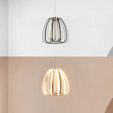 Gigi 11.5" Modern Glam Metal Adjustable Dimmable Stripe Cage Integrated LED Pendant - JONATHAN Y